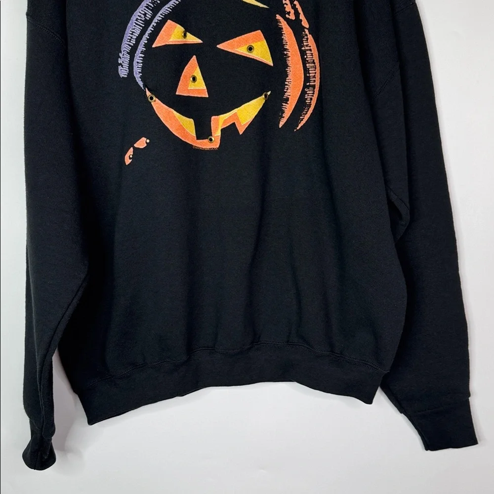 Vintage Fruit Of The Loom Jack-O-Lantern Halloween Black Crewneck Sweatshirt XL